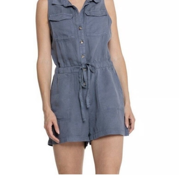 Nicole Miller linen lyocell romper ,XL, braided belt tie, button front,comfy - Picture 13 of 14